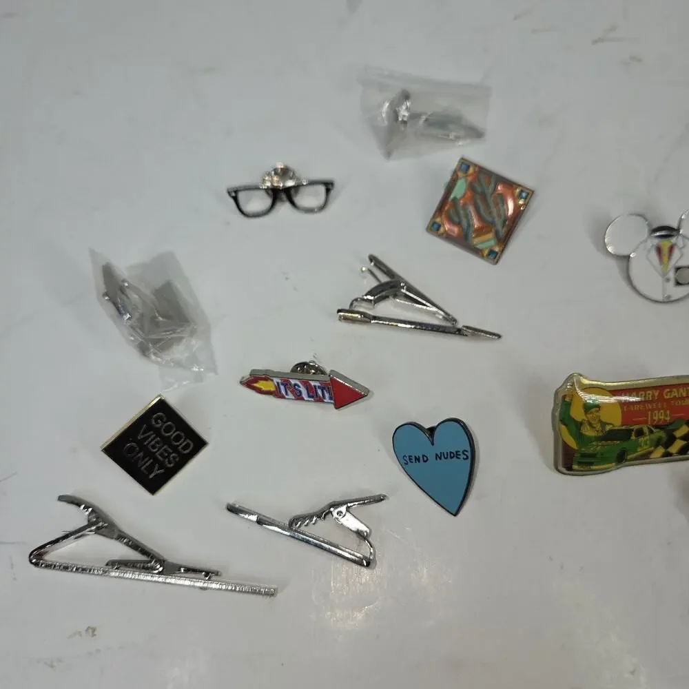 Vtg Tie Clips Tacs Pins Lot Mens Business Workwear Funny Nerd Fashion